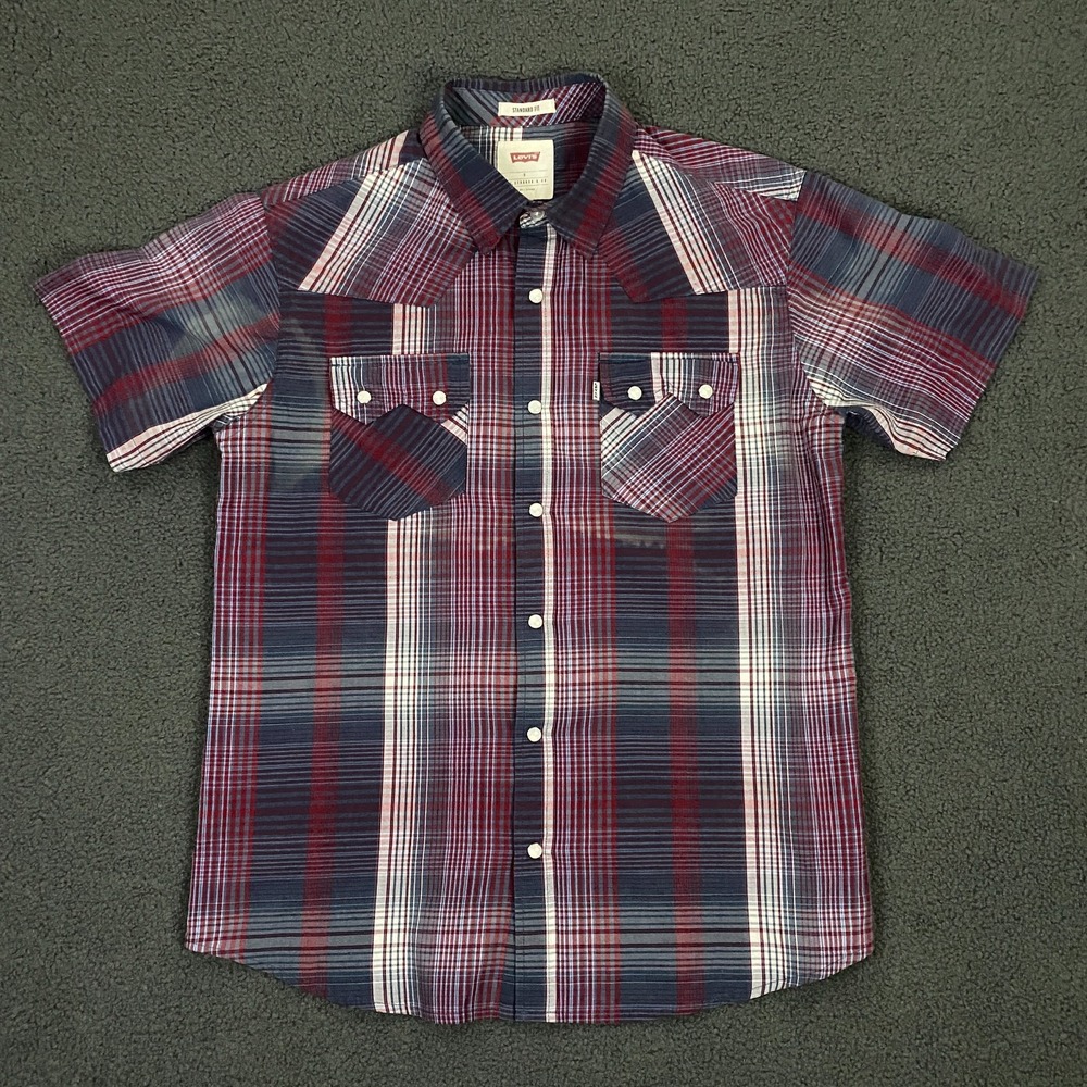 Levis Western Shirt Mens Small Peal Snap Saw Tooth Pocket Short Sleeve Red Tab